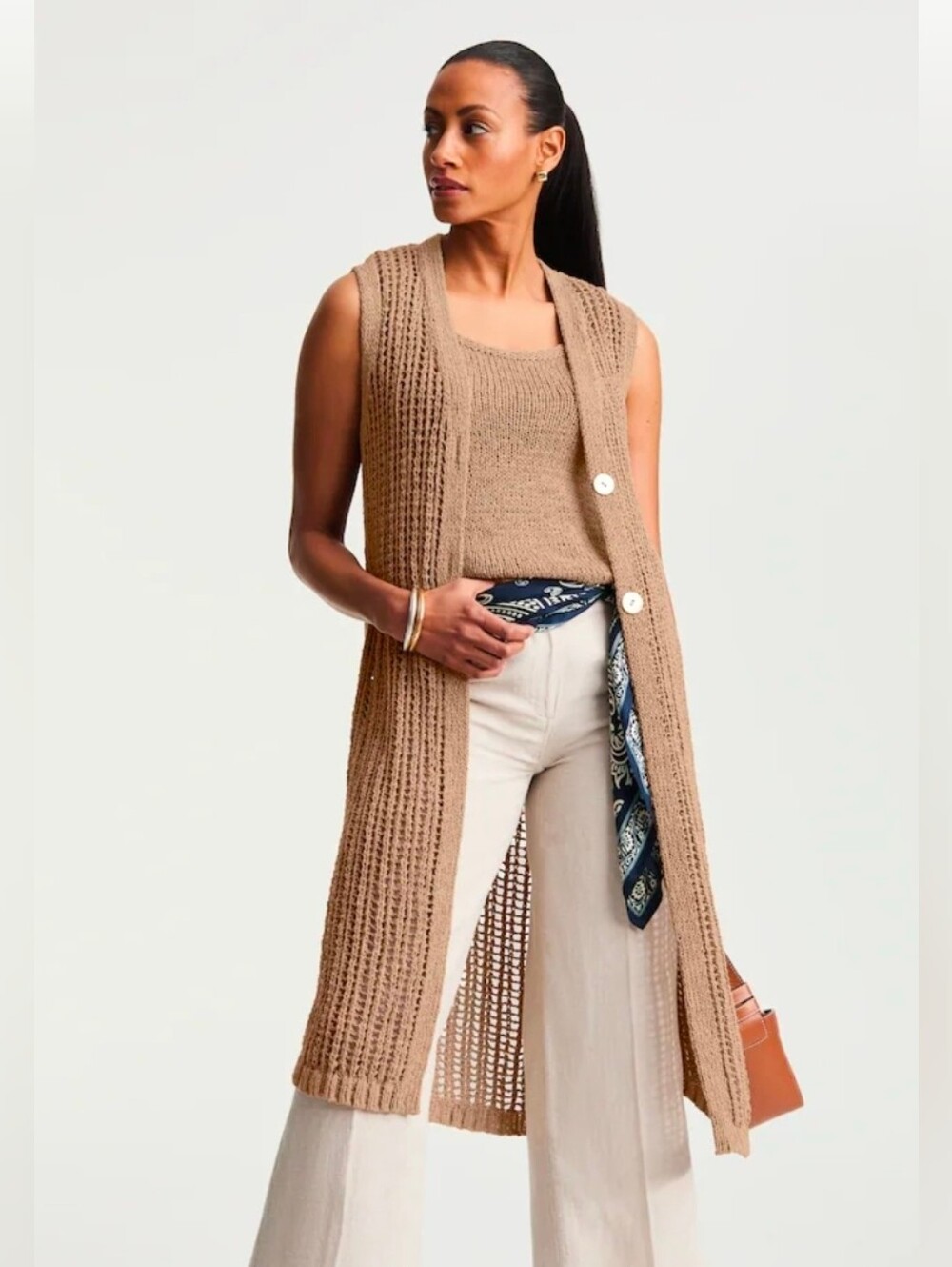 J.Jill Crochet Button Front Gilet Size 3X NWT Coastal Grandmother Lagenlook